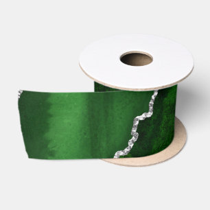 Glamourous Forest Green Marble Chic Silver Glitter Satin Ribbon