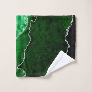 Glamourous Forest Green Marble Chic Silver Glitter Wash Cloth