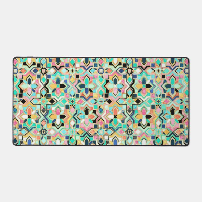 Glamourous Gilded Moroccan Tile Pattern Desk Mat (Front)