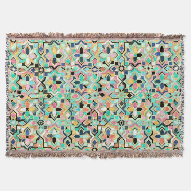 Glamourous Gilded Moroccan Tile Pattern Throw Blanket (Front)