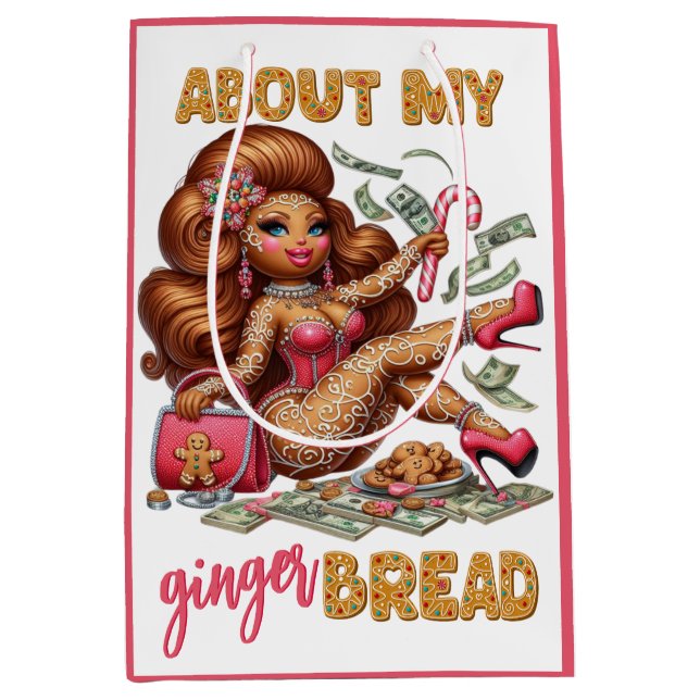 Glamourous Gingerbread Diva Pink Christmas Medium Gift Bag (Front)
