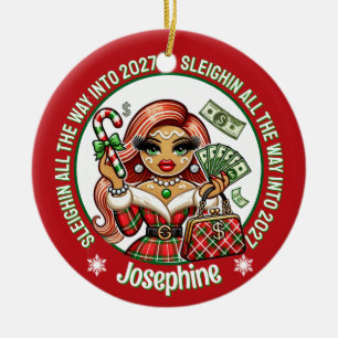 Glamourous Gingerbread Fashionista Christmas Ceramic Tree Decoration