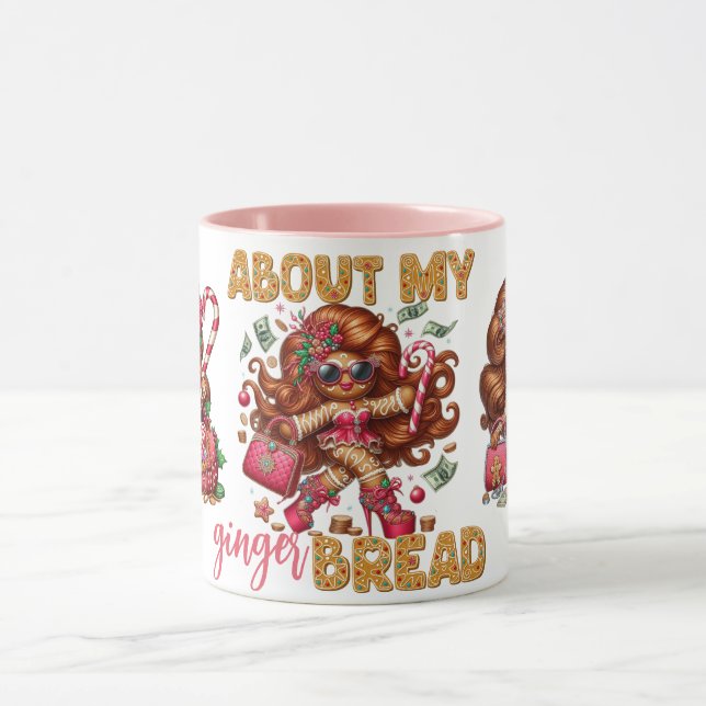 Glamourous Gingerbread Girl Pink Christmas Mug (Center)