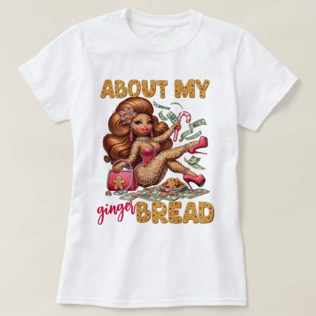 Glamourous Gingerbread Girl Pink Christmas T-Shirt (Design Front)