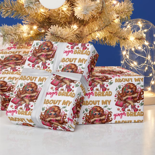 Glamourous Gingerbread Girl Pink Christmas Wrapping Paper (Holidays)