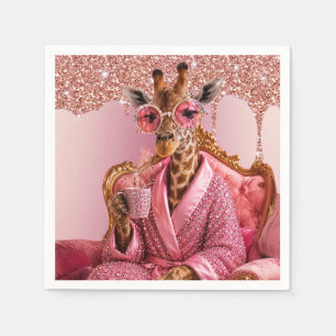 Glamourous Giraffe Elegance in Pink Napkin