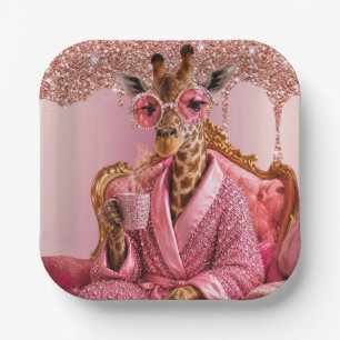 Glamourous Giraffe Elegance in Pink Paper Plate