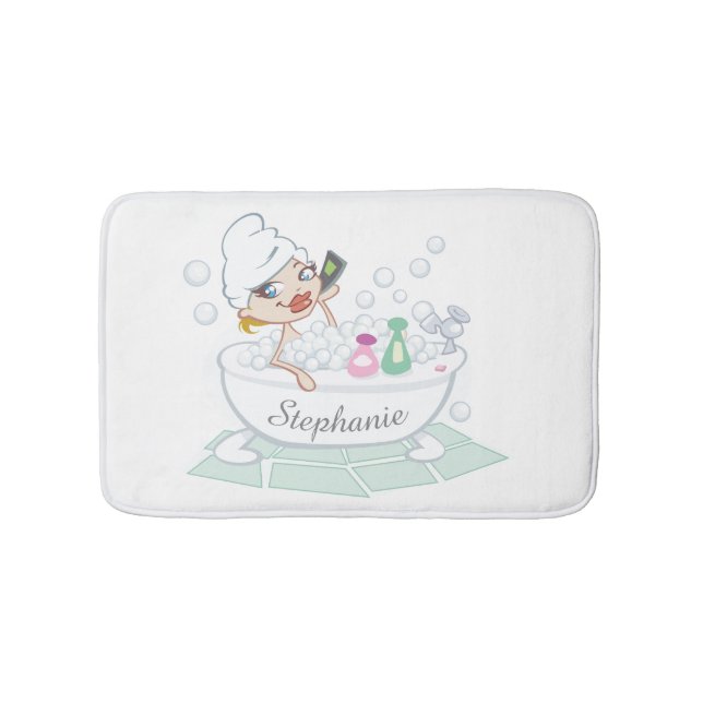 Glamourous Girl in Bubble Bath Tub Personalised Bath Mat (Front)