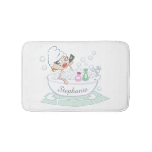 Glamourous Girl in Bubble Bath Tub Personalised Mat
