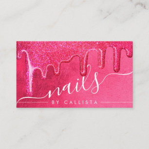 Glamourous Girly Neon Pink Thick Glitter Drip Nail Business Card