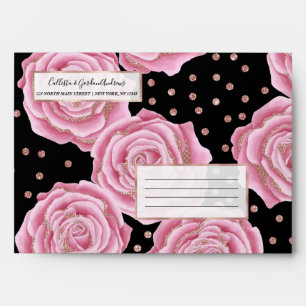Glamourous Girly Rose Gold Pink Glitter Flowers Envelope