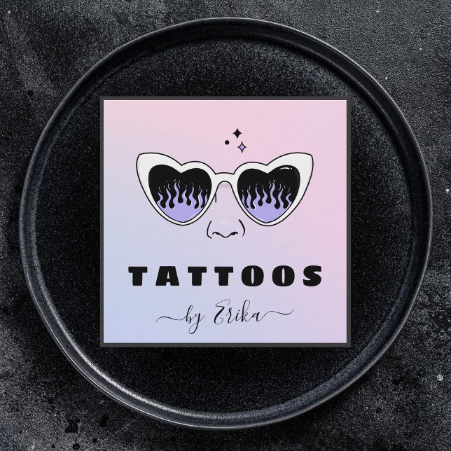 Glamourous Glasses Tattoo Artist Girly Gradient Fu Square Business Card (Creator Uploaded)