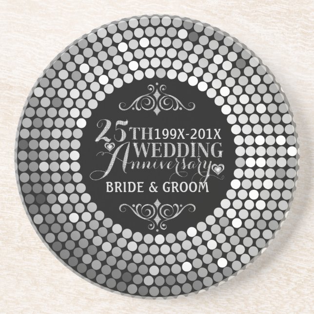 Glamourous Glitter 25th Wedding Anniversary 2 Coaster (Front)