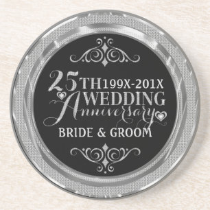 Glamourous Glitter 25th Wedding Anniversary Patter Coaster