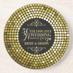 Glamourous Glitter 50th Wedding Anniversary 2 Coaster
