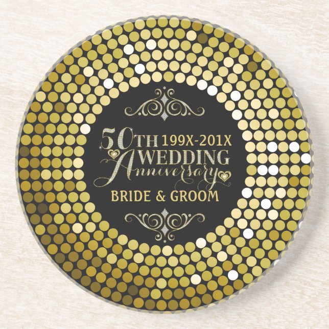 Glamourous Glitter 50th Wedding Anniversary 2 Coaster (Front)