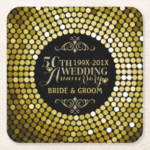 Glamourous Glitter 50th Wedding Anniversary 2 Square Paper Coaster