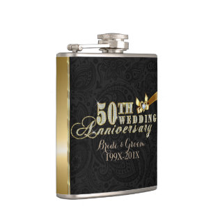 Glamourous Glitter 50th Wedding Anniversary Patter Hip Flask