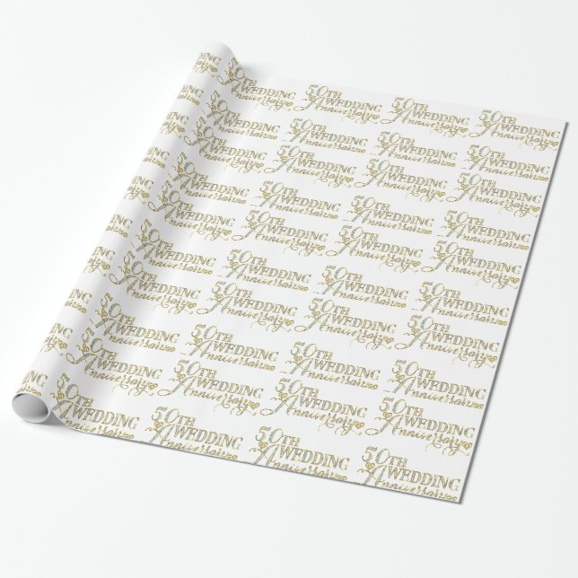 Glamourous Glitter 50th Wedding Anniversary Patter Wrapping Paper (Unrolled)