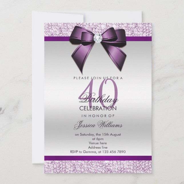 Glamourous Glitter & Bow Birthday Invitation (Front)