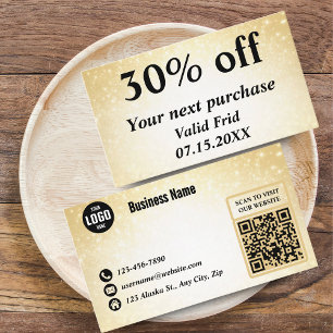 Glamourous Glitter Gold QR Code Loyalty Discount