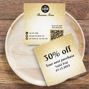 Glamourous Glitter Gold QR Code Loyalty Discount Card