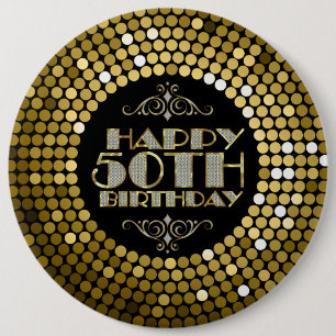 Glamourous Glitter Happy 50th Birthday 6 Cm Round Badge