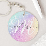 Glamourous Glitter Holograph Monogrammed Pretty Key Ring<br><div class="desc">Easily personalise this elegant colourful bokeh glitter pattern with your custom name and/or monogram.</div>