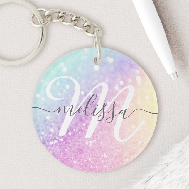 Glamourous Glitter Holograph Monogrammed Pretty Key Ring (Creator Uploaded)