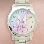 Glamourous Glitter Holograph Monogrammed Pretty Watch<br><div class="desc">Easily personalise this elegant colourful bokeh glitter pattern with your custom name and/or monogram.</div>