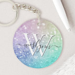 Glamourous Glitter Holograph Pretty Personalised Key Ring<br><div class="desc">Easily personalise this elegant colourful bokeh glitter pattern with your custom name and/or monogram.</div>