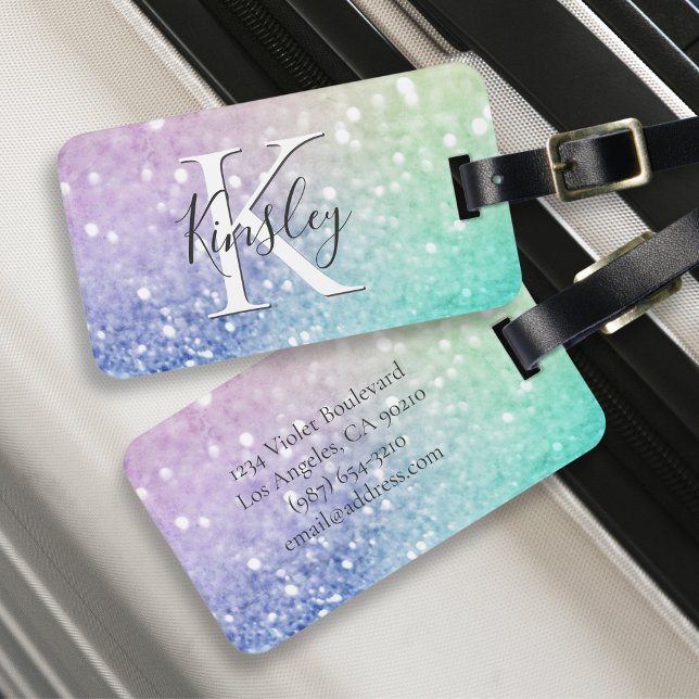 Glamourous Glitter Holograph Pretty Personalised Luggage Tag (Creator Uploaded)
