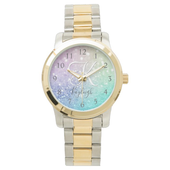 Glamourous Glitter Holograph Pretty Personalised Watch (Front)