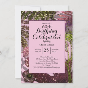 Glamourous Glitter Indian Florals    Sparkle Pink Invitation