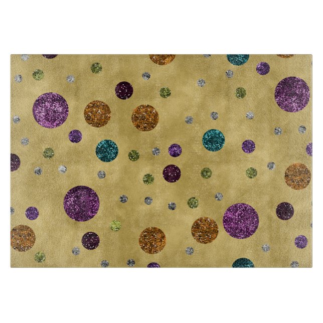 Glamourous Glitter Polka Dots Gold Cutting Board (Front)
