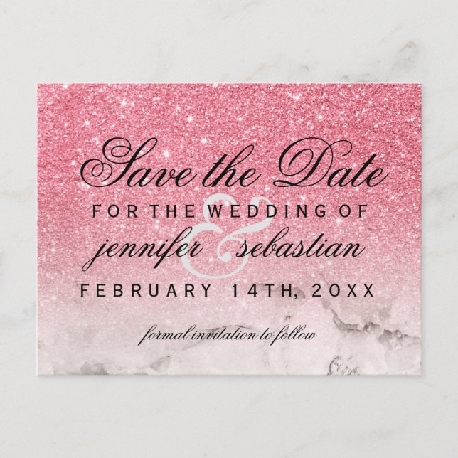 Glamourous Glitter Shimmering Pink  Wedding Postcard (Front)
