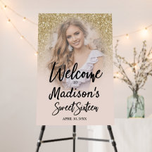 Glamourous Glitter Sweet 16 Welcome Sign with Phot