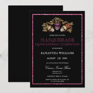 Glamourous Glitters Masquerade Quinceañera Invitation