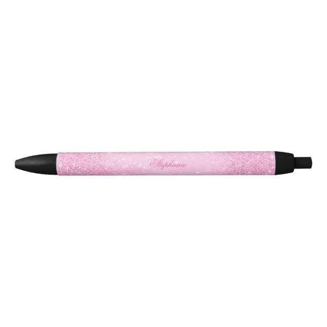 Glamourous Glittery Pink Black Ink Pen (Front)