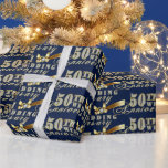 Glamourous Glittery Text-50th Wedding Anniversary Wrapping Paper<br><div class="desc">Glamourous 50th wedding anniversary glittery typography design pattern over custom dark blue background. You can easily change the dark blue background colour to make this wrapping paper unique as you are. If you need assistance customising any of my designs,  please message me on Zazzle.</div>