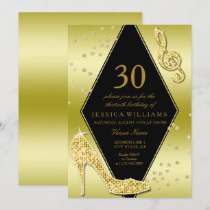 Glamourous Glitzy Gold 30th Birthday Invitation