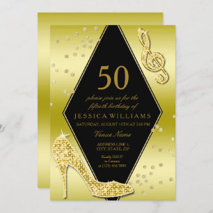 Glamourous Glitzy Gold 50th Birthday Invitation