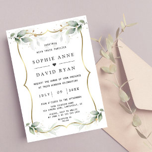 Glamourous Gold Airy Watercolour Greenery Wedding Invitation