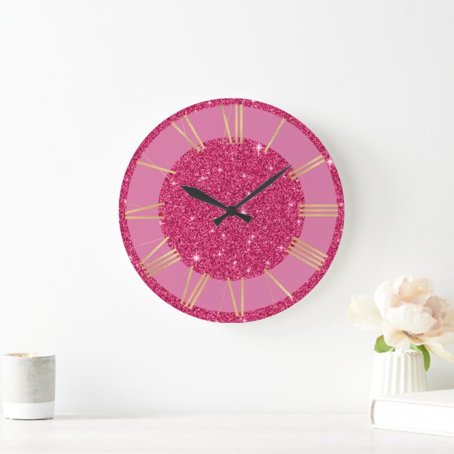 Glamourous Gold and Pink Diamonds Large Clock (Home)