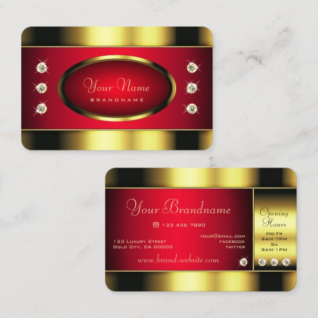 Glamourous Gold and Red with Faux Rhinestones Business Card (Front/Back)