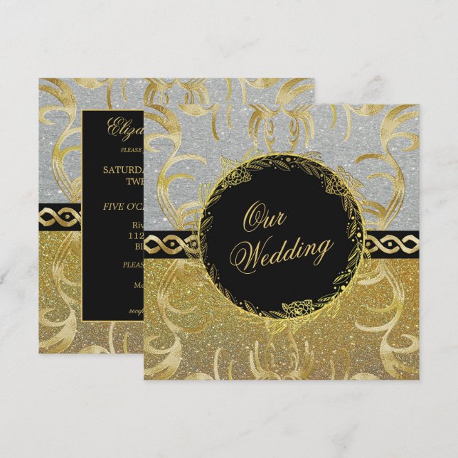 Glamourous Gold and Silver Wedding Invitation (Front/Back)