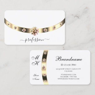 Glamourous Gold and White Shimmery Rhinestones Business Card