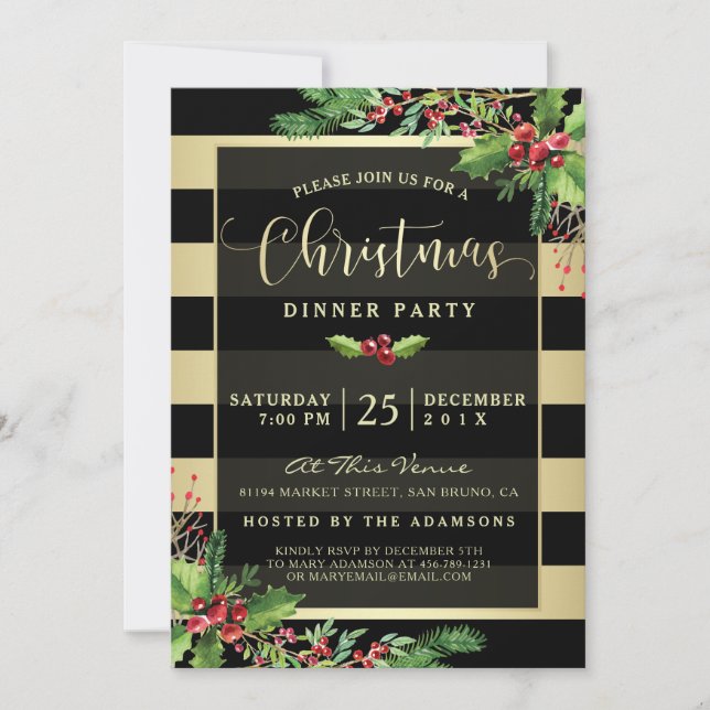 Glamourous Gold & Black Christmas Party Invitation (Front)