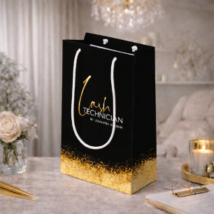 Glamourous Gold & Black Lash Tech Medium Gift Bag