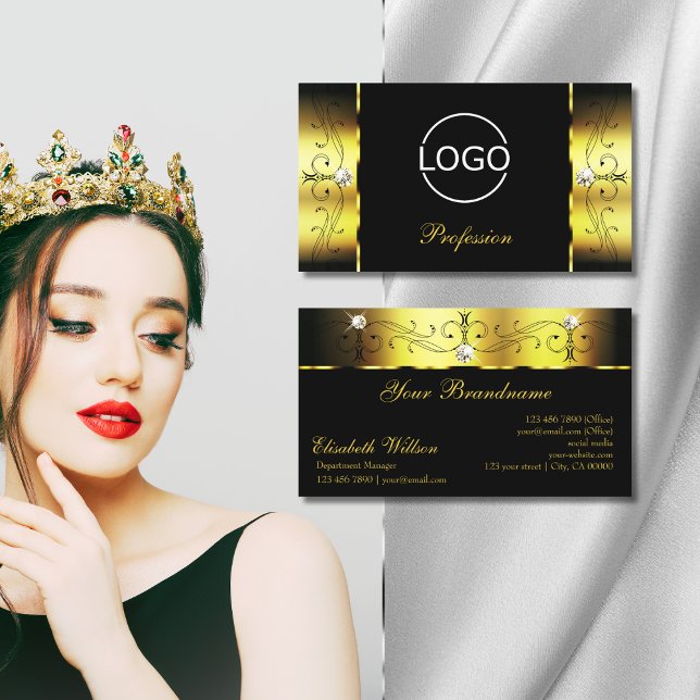 Glamourous Gold Black Squiggled Jewels with Logo Business Card (Creator Uploaded)